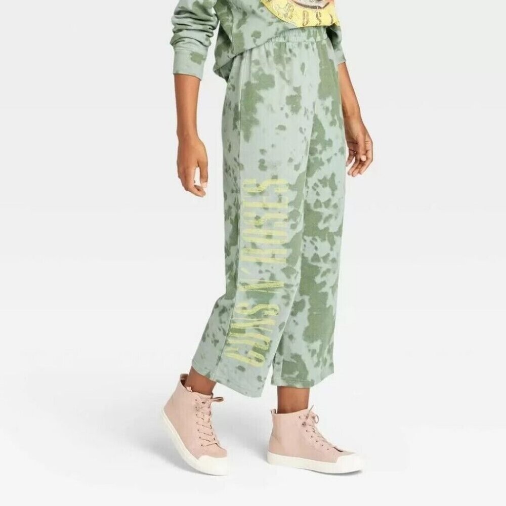 Guns N' Roses Green Tie Dye Cropped Sweatpants, Size XS